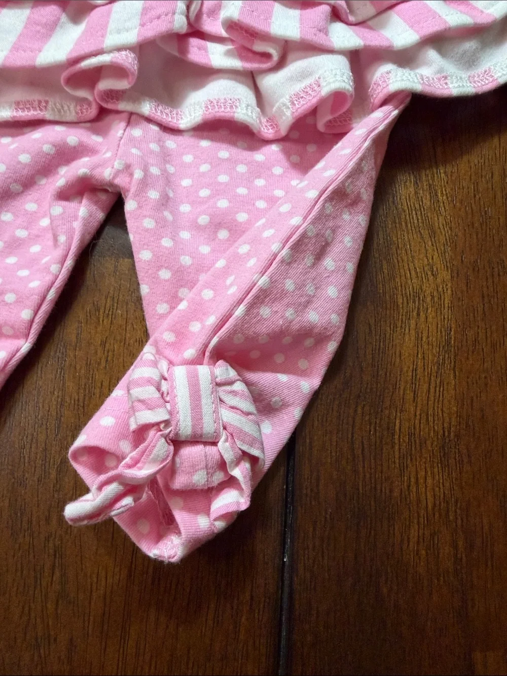 Rare Editions Pink & White Striped Ruffle Top with Polka Dot Pants
